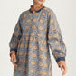 Geo Floral Print Long Sleeve Mini Dress with Contrast Trim