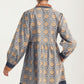Geo Floral Print Long Sleeve Mini Dress with Contrast Trim