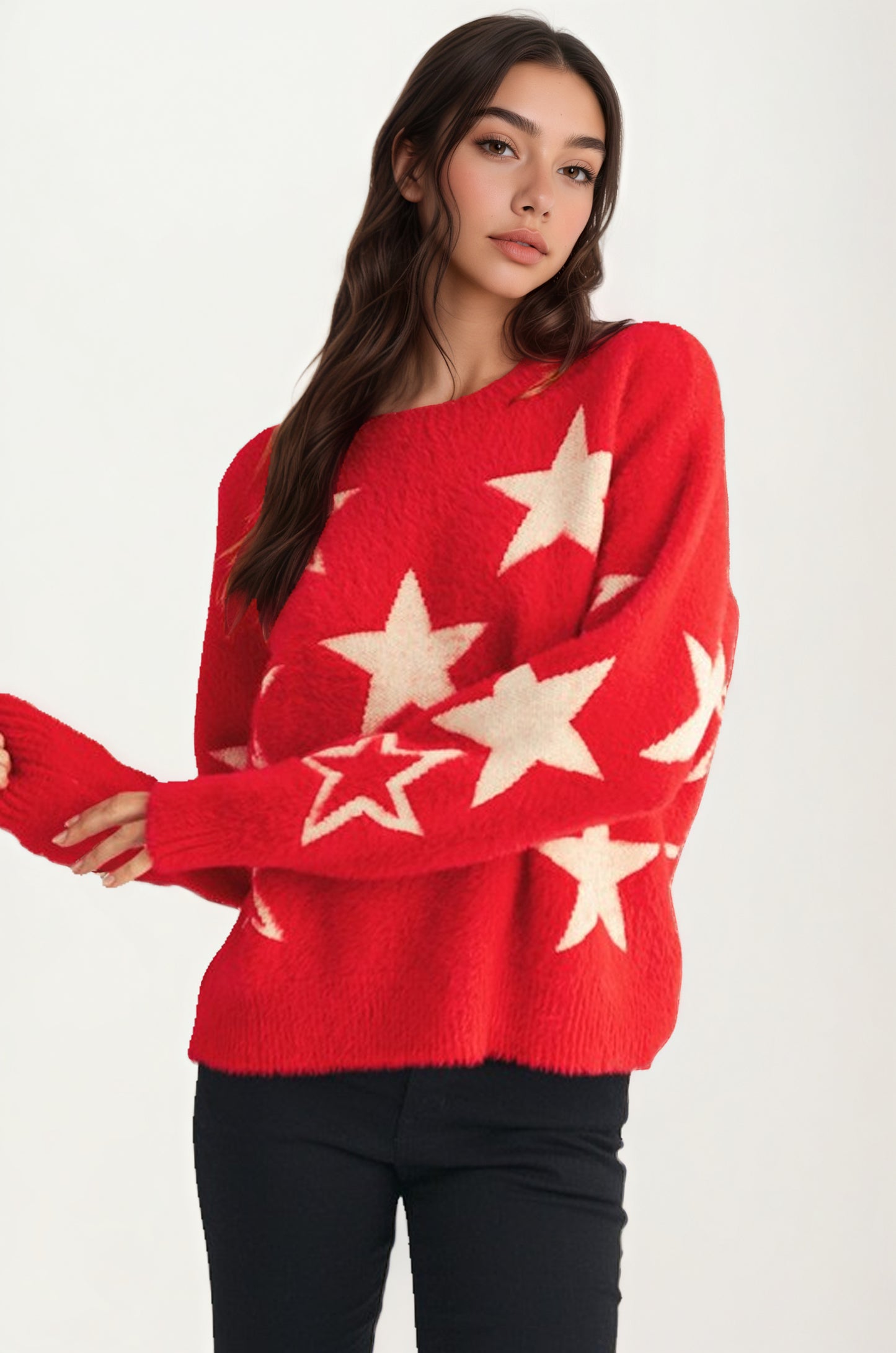 Cozy Star Pattern Sweater with Relaxed Fit and Soft Knit