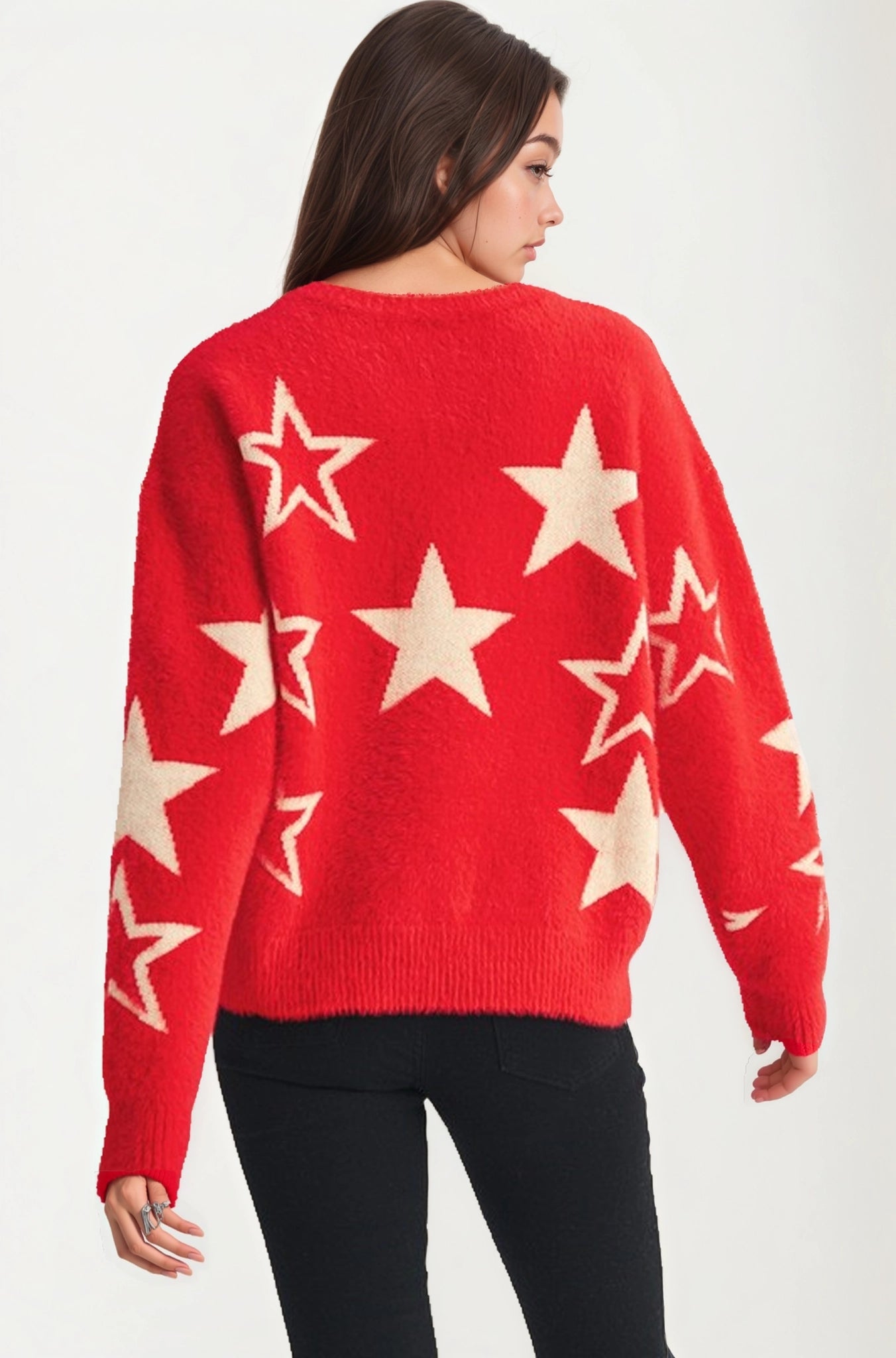 Cozy Star Pattern Sweater with Relaxed Fit and Soft Knit