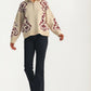 Floral Quarter-Zip Sweater with Ribbed Collar and Relaxed Fit