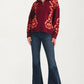 Floral Quarter-Zip Sweater with Ribbed Collar and Relaxed Fit