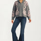 Floral Quarter-Zip Sweater with Ribbed Collar and Relaxed Fit