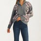 Floral Quarter-Zip Sweater with Ribbed Collar and Relaxed Fit