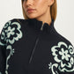 Floral Quarter-Zip Sweater with Ribbed Collar and Relaxed Fit