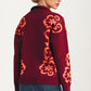 Floral Quarter-Zip Sweater with Ribbed Collar and Relaxed Fit