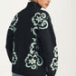 Floral Quarter-Zip Sweater with Ribbed Collar and Relaxed Fit