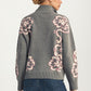 Floral Quarter-Zip Sweater with Ribbed Collar and Relaxed Fit
