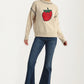 Playful Strawberry Knit Sweater with Ribbed Hem and Long Sleeves