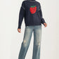 Playful Strawberry Knit Sweater with Ribbed Hem and Long Sleeves