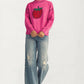 Playful Strawberry Knit Sweater with Ribbed Hem and Long Sleeves