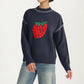 Playful Strawberry Knit Sweater with Ribbed Hem and Long Sleeves