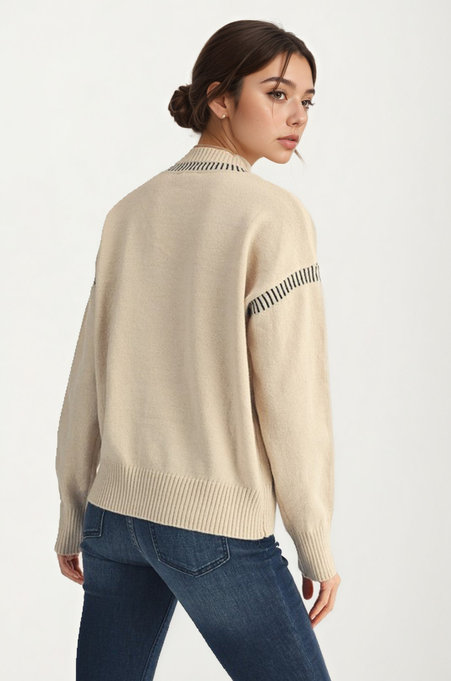 Playful Strawberry Knit Sweater with Ribbed Hem and Long Sleeves