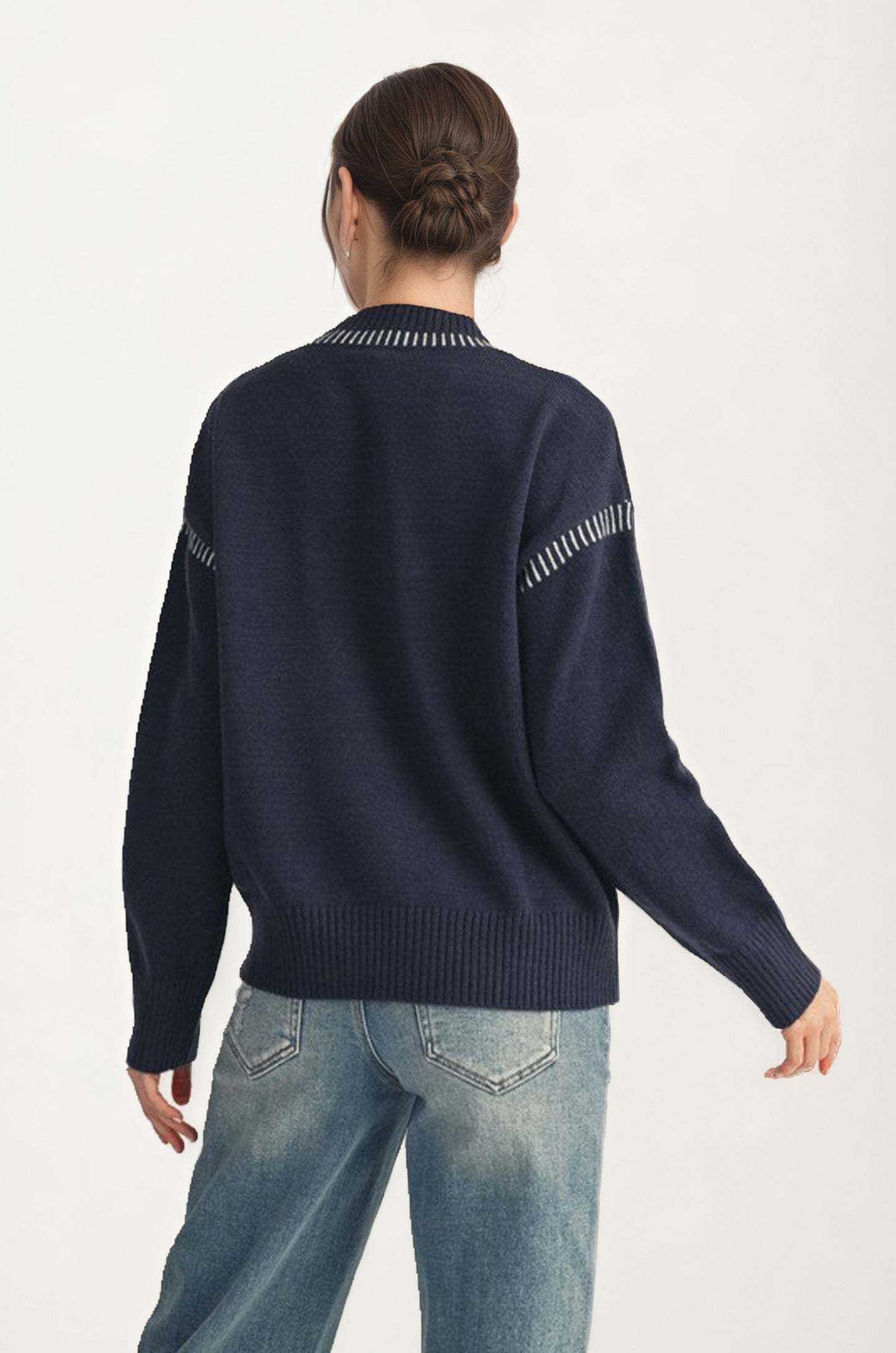 Playful Strawberry Knit Sweater with Ribbed Hem and Long Sleeves
