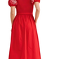 Red Puff Sleeve Smocked Bodice Midi Dress