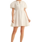 White Puff Sleeve Mini Dress with Bow Neckline