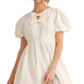 White Puff Sleeve Mini Dress with Bow Neckline