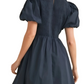 Navy Puff Sleeve Mini Dress with Bow Detail