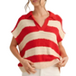 Red and Cream Striped Knit Polo Top