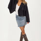 Double-Breasted Cropped Knit Jacket with Wide Lapel