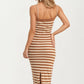 Striped Sleeveless Midi Dress with Cropped Cardigan