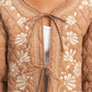Quilted Floral Embroidered Jacket with Tie Front