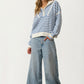 Striped Half Zip Knit Sweater With Relaxed Fit