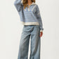Striped Half Zip Knit Sweater With Relaxed Fit