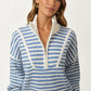 Striped Half Zip Knit Sweater With Relaxed Fit