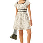 Puff Sleeve Floral Mini Dress with Black Trim Detail