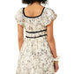 Puff Sleeve Floral Mini Dress with Black Trim Detail