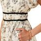 Puff Sleeve Floral Mini Dress with Black Trim Detail