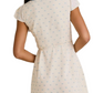 Cream Wrap Mini Dress with Blue Lace Trim and Flutter Sleeves