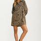 Leopard Print Button Front Long Sleeve Shirt Dress