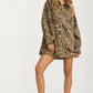 Leopard Print Button Front Long Sleeve Shirt Dress