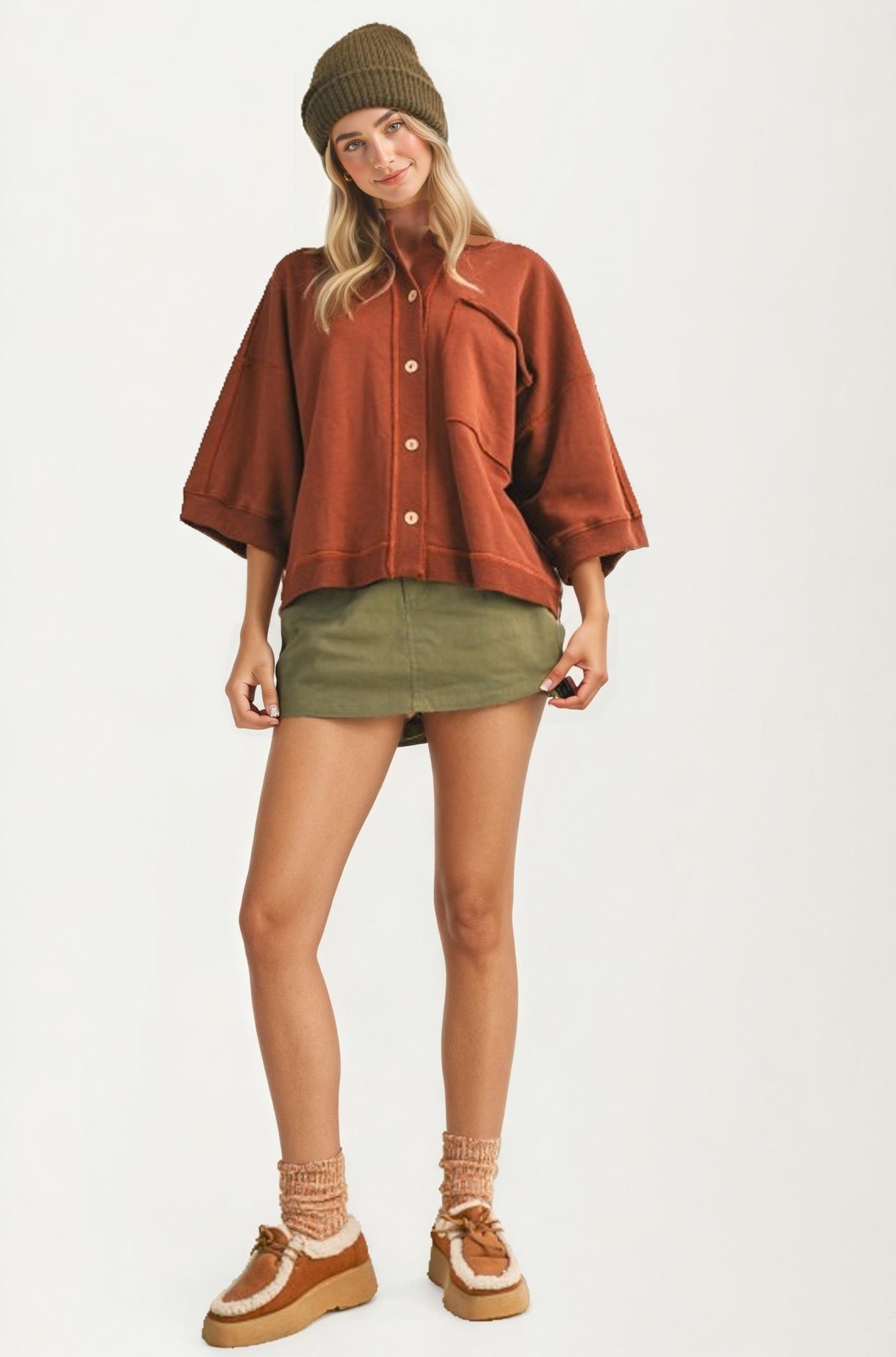 Oversized Button-Up Shirt Jacket with Relaxed Fit