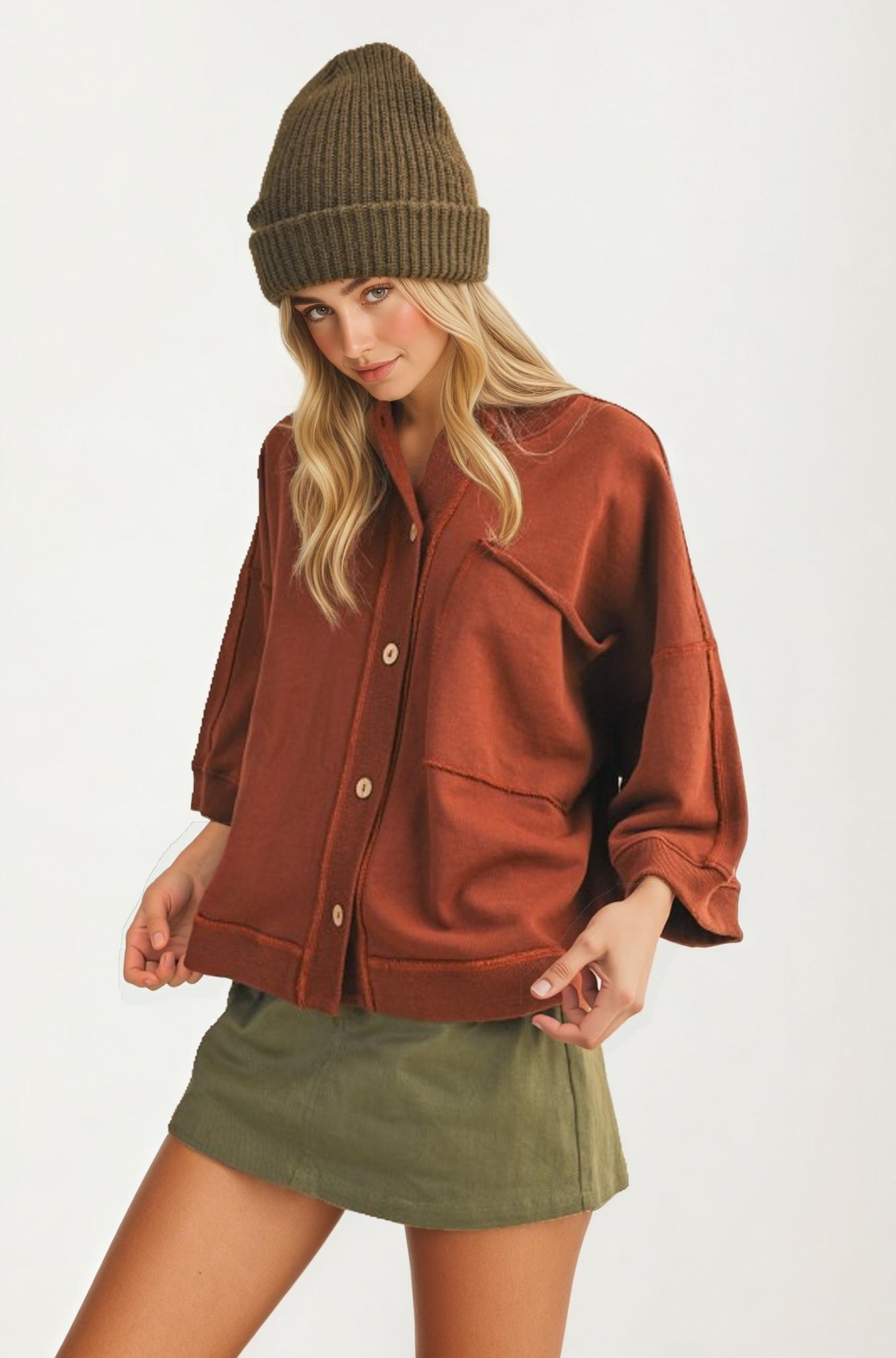 Oversized Button-Up Shirt Jacket with Relaxed Fit