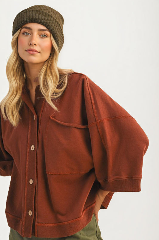 Oversized Button-Up Shirt Jacket with Relaxed Fit