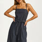 Square Neck Wide-Leg Denim Jumpsuit with Tie Waist