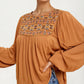 Embroidered Yoke Long Sleeve Peasant Blouse