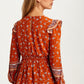 Floral Print Boho Blouse with Contrast Trim and V-Neck
