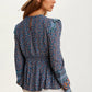 Floral Print Boho Blouse with Contrast Trim and V-Neck