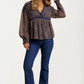 Sheer Floral Long Sleeve Blouse with Smocked Cuffs