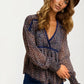 Sheer Floral Long Sleeve Blouse with Smocked Cuffs