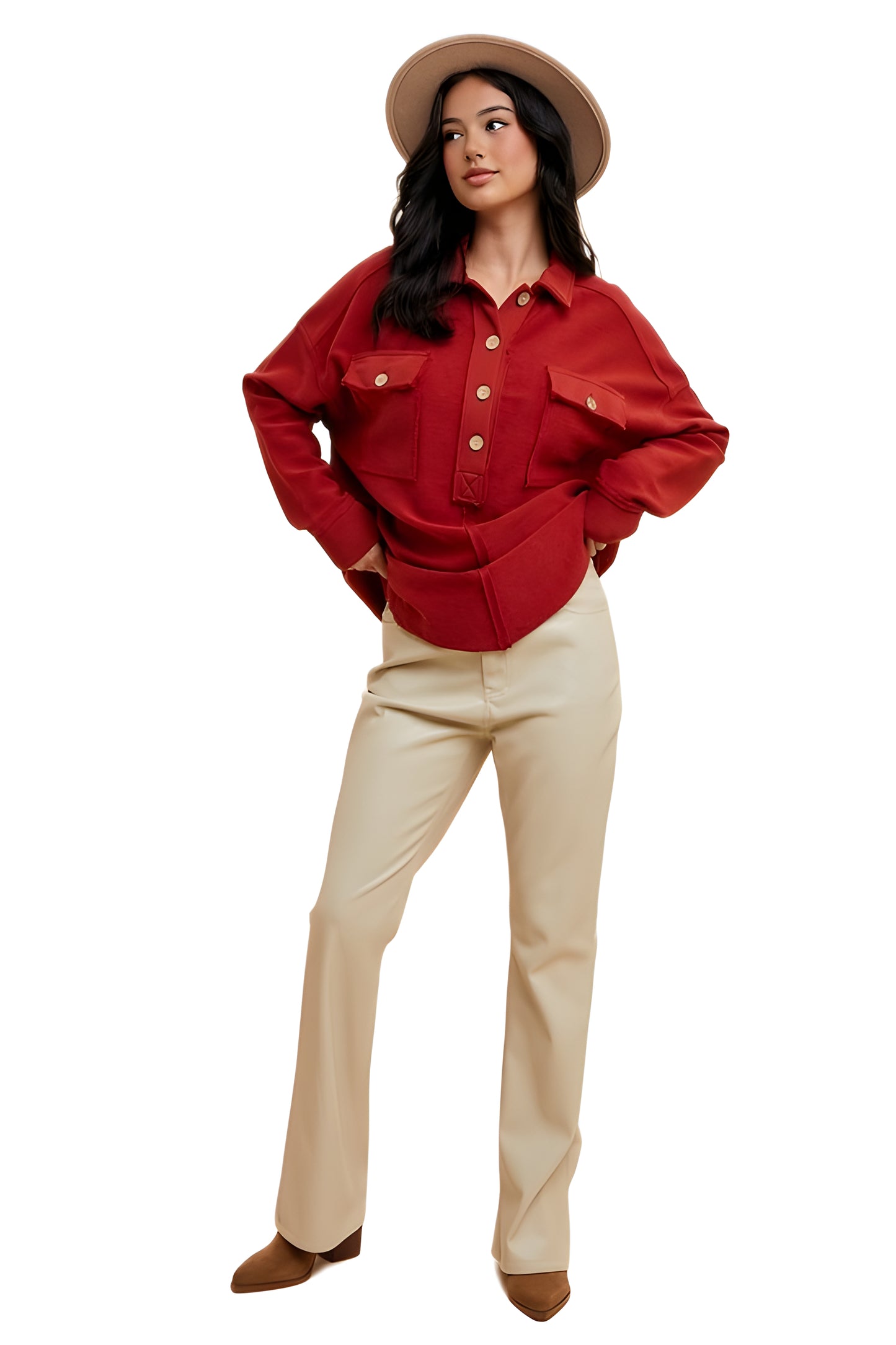 Relaxed Button-Up Utility Tunic with Patch Flap Pockets