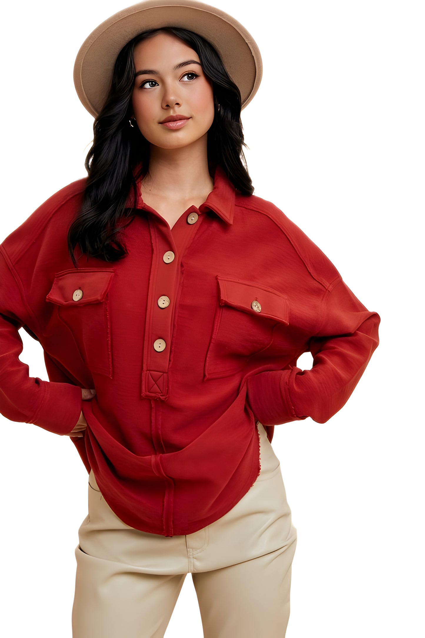 Relaxed Button-Up Utility Tunic with Patch Flap Pockets