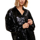 Long Sleeve Button-Down Sequin Blouse With Shirt Collar