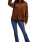 Brown Embroidered Floral Corduroy Button-Up Jacket