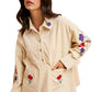 Embroidered Floral Corduroy Button-Up Jacket