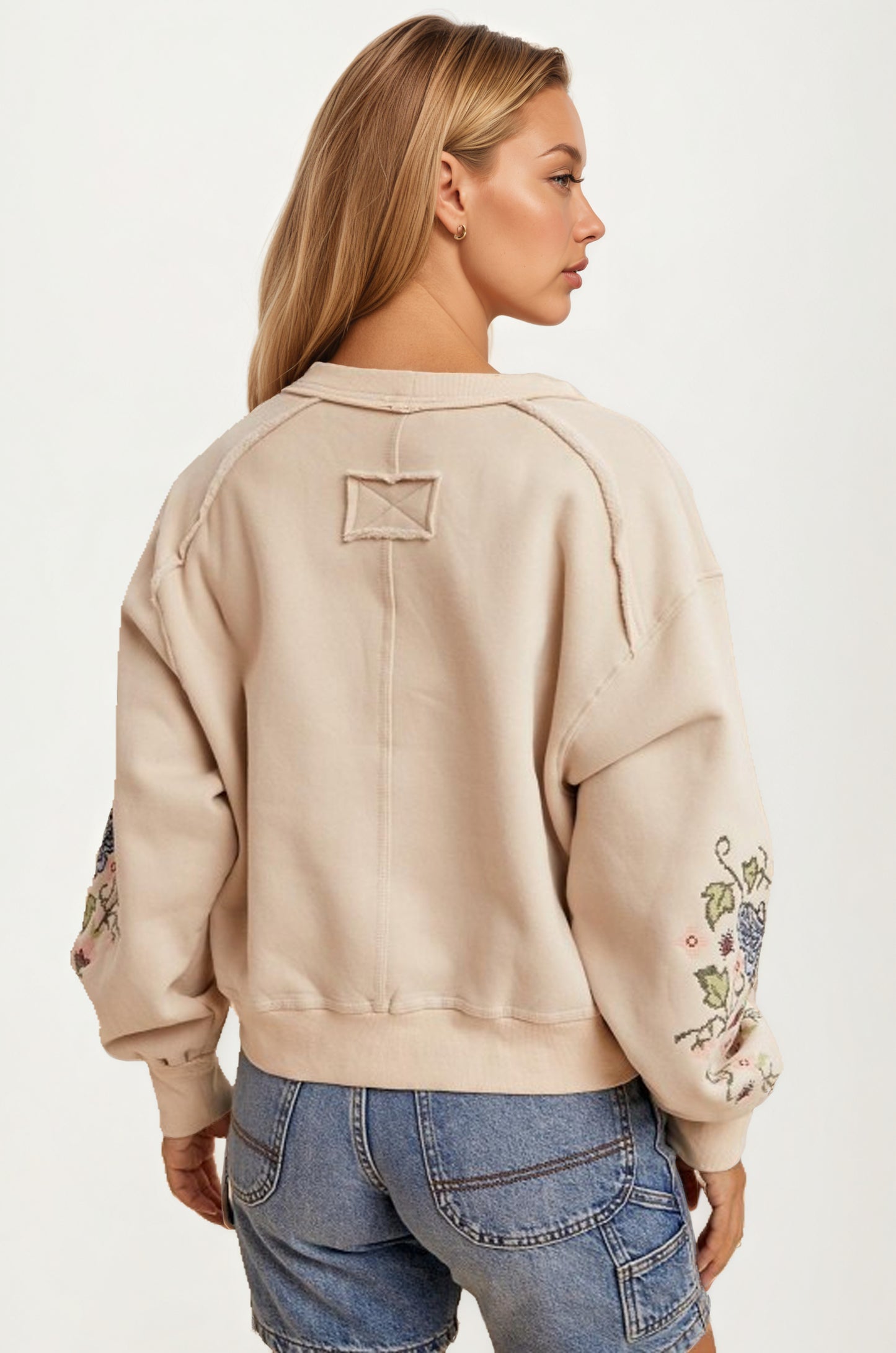 Embroidered Floral Button Front Cardigan with Delicate Detailing